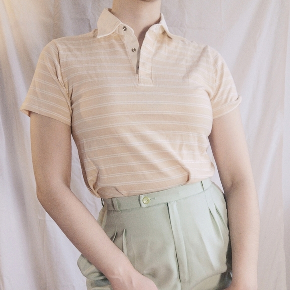 Vintage peach striped polo shirt - Picture 1 of 4